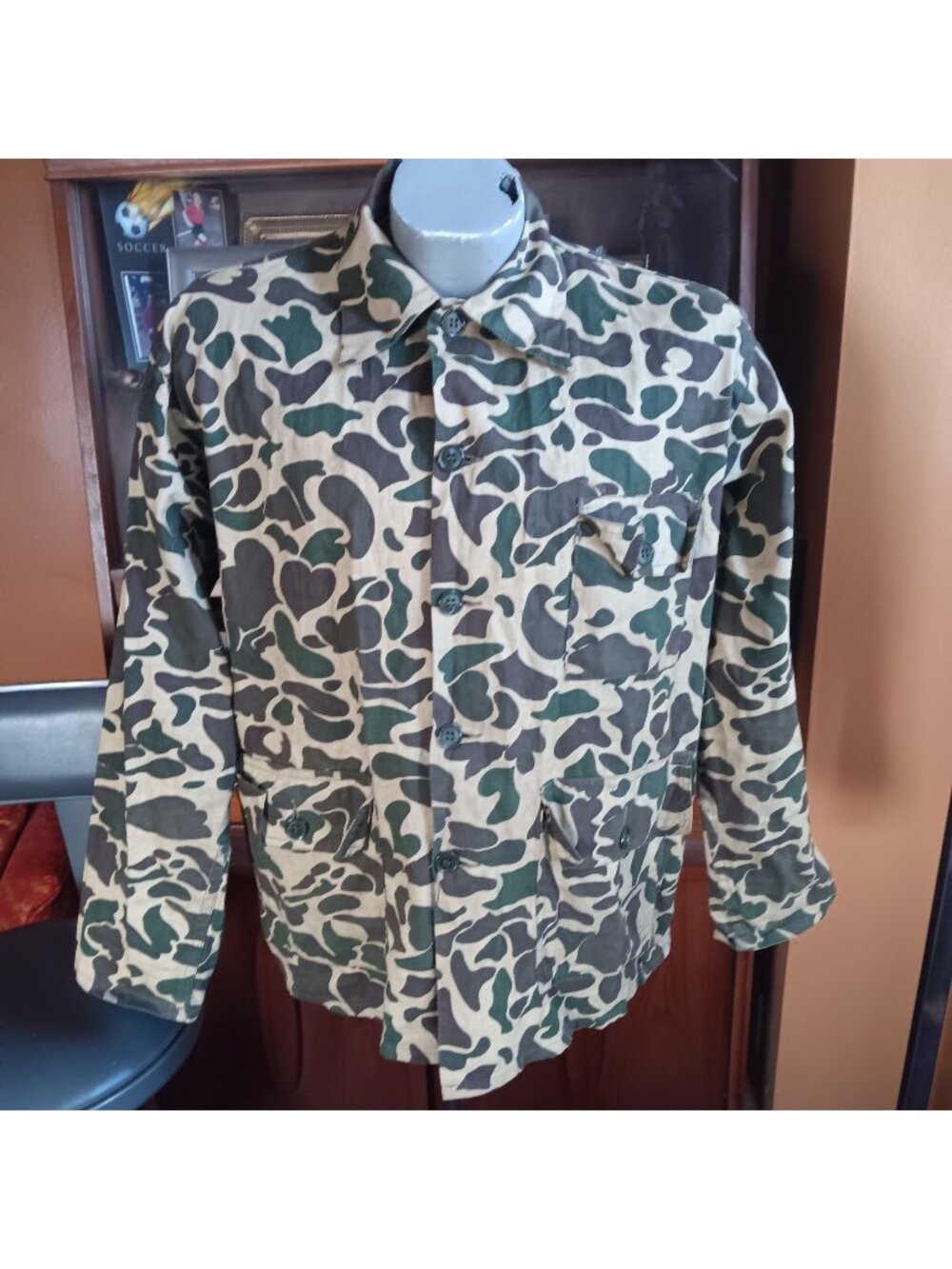 Small VTG Camo Shirt Nesco Frog Skin Camouflage Button Long Sleeve Hunting